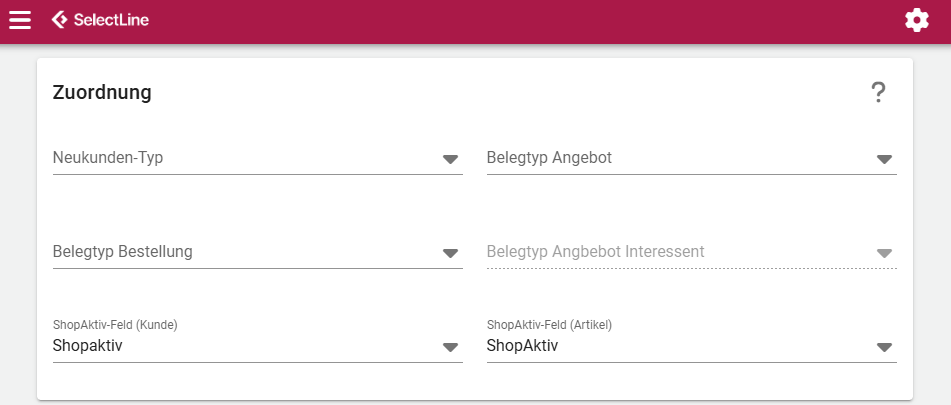 Einrichtung Zuordnung