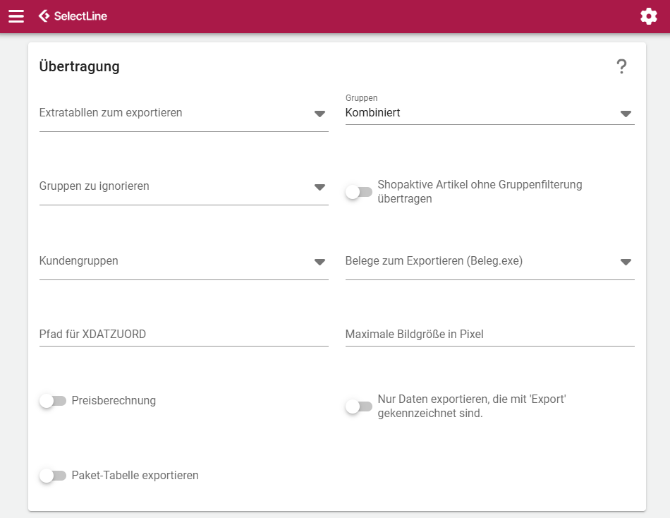 Einrichtung Übertragung
