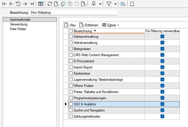 Sachmerkmale-Liste