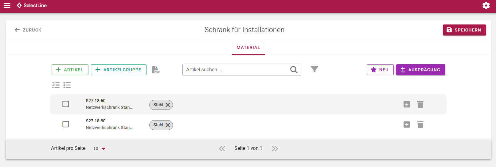 Sachmerkmale Tabelle