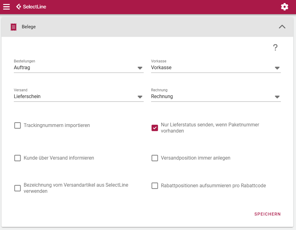 Einrichtung Belege