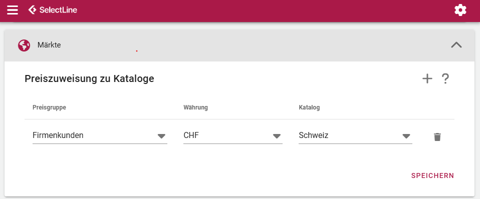 Einrichtung Märkte