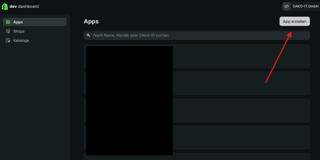 App erstellen im Dev Dashboard