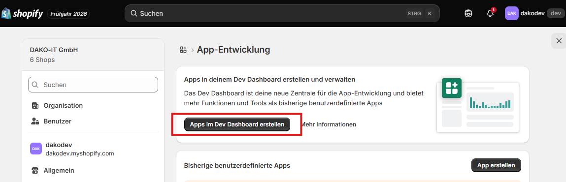 Apps im Dev Dashboard erstellen