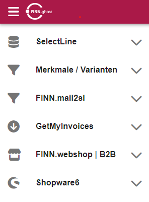 Menü mit den lizenzierten Modulen