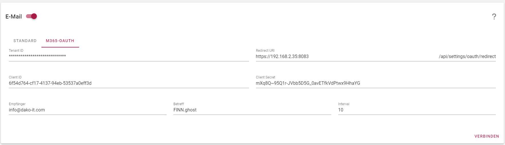 Werte in FINN.ghost eintragen