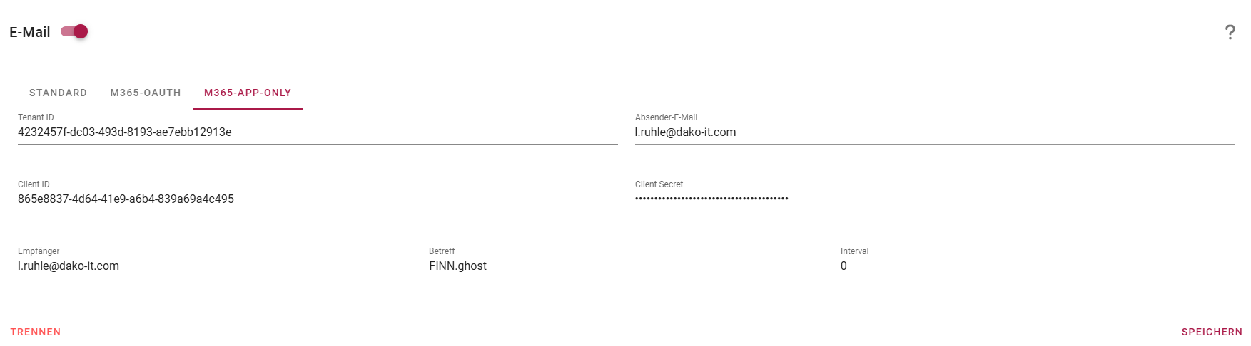 Werte in FINN.ghost eintragen
