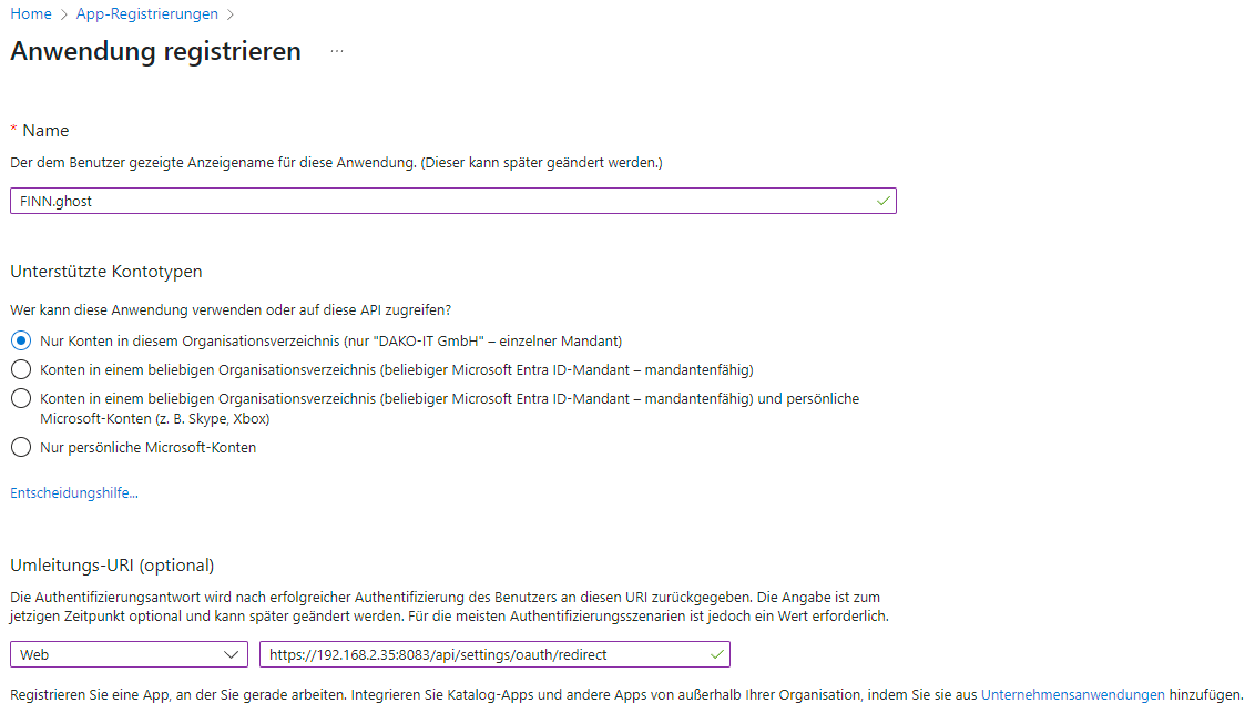 App-Registrierung anlegen