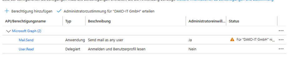 API-Berechtigung Mail.Send