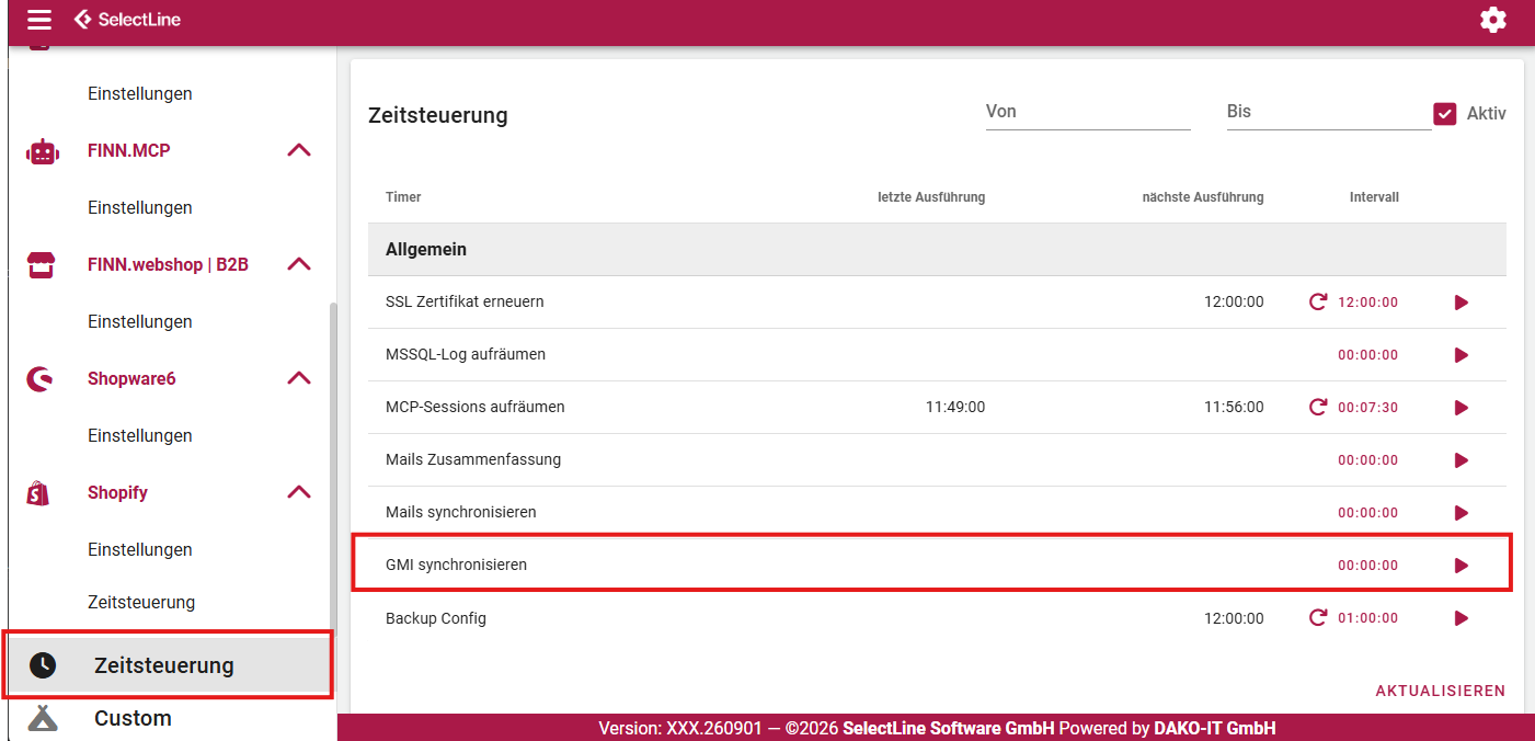 Die Aufgabe GMI synchronisieren in der Zeitsteuerung