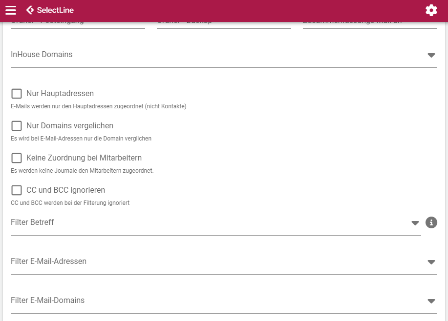 Die Zuordnungsoptionen und die drei Filter