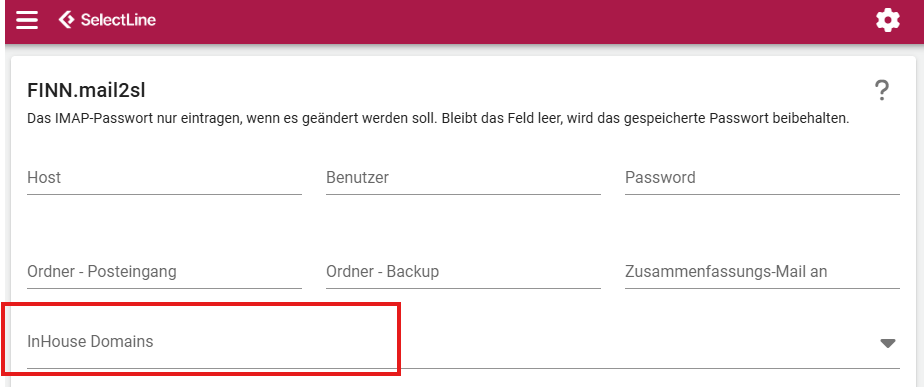 Das Feld InHouse Domains in den Einstellungen